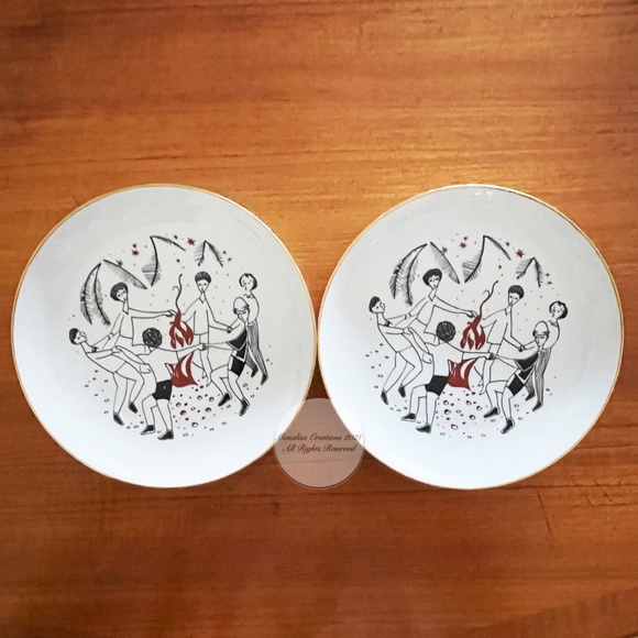 Naaman Israel Porcelain Plates Set of 8 Pieces Vintage Folklore Motif Judaica - Picture 10 of 15